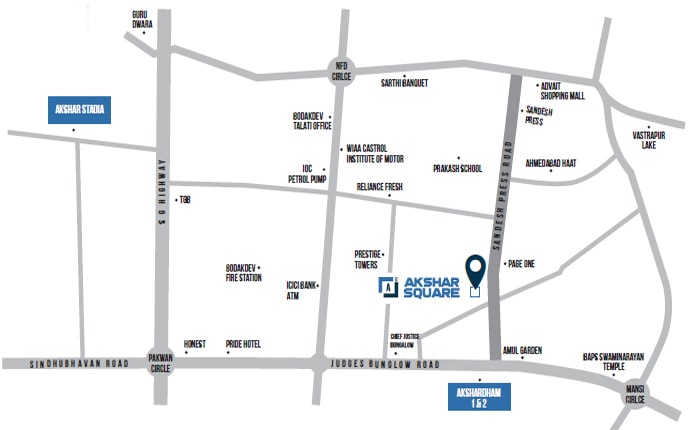 Location of Akshar Square at bodakdev